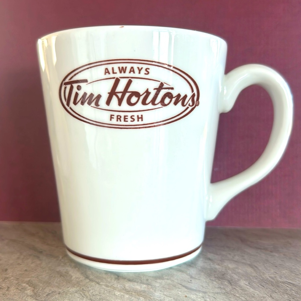 Authentic Tim Hortons mug features both French and English written on the mug.